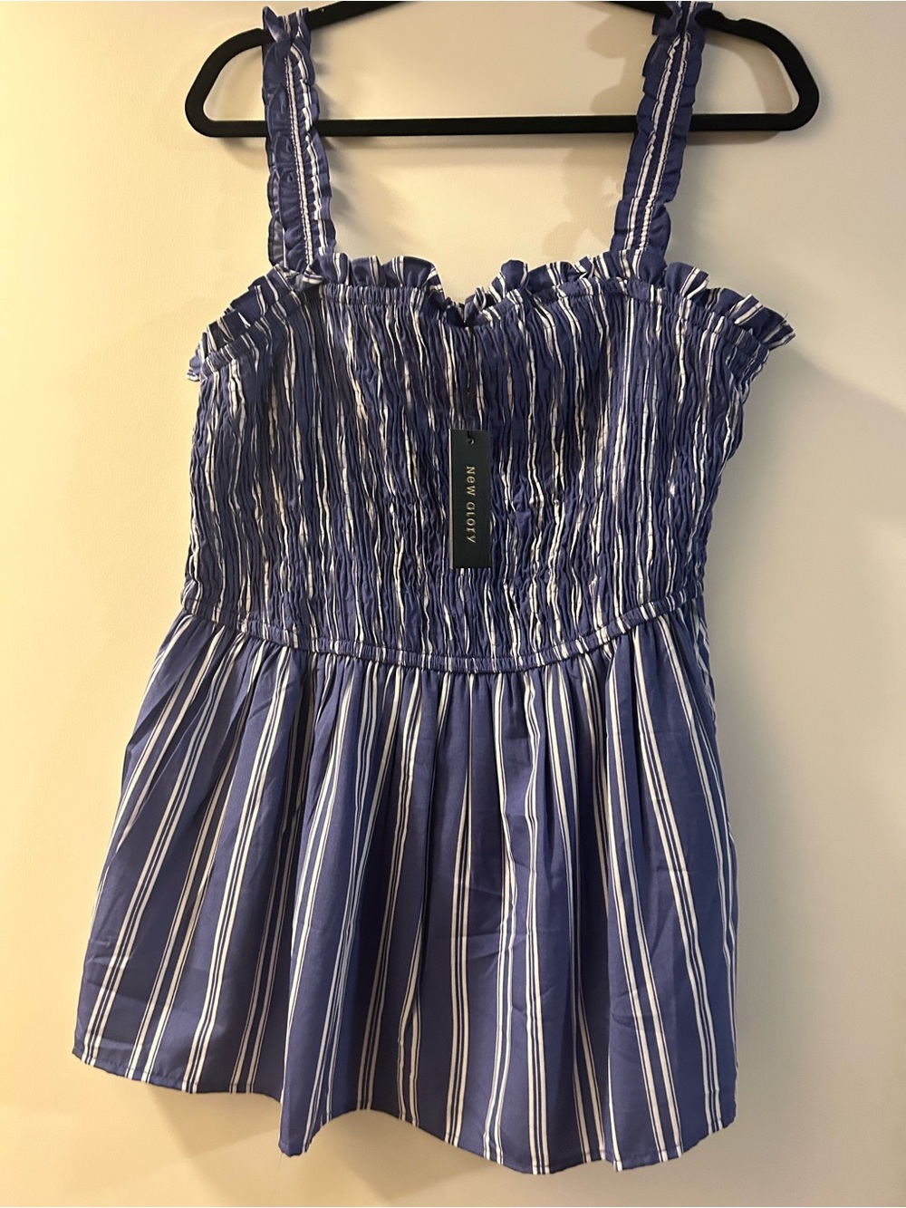New Glory Blue Striped Sleeveless Smocked Top